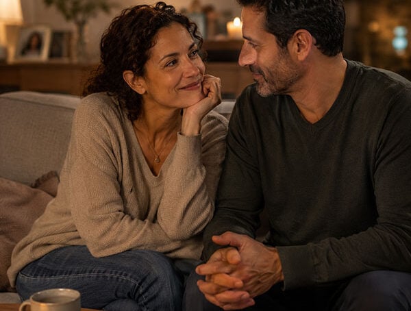 איך להחזיר תשוקה לזוגיות - זוג ישראלי משוחח בבית על אינטימיות זוגית